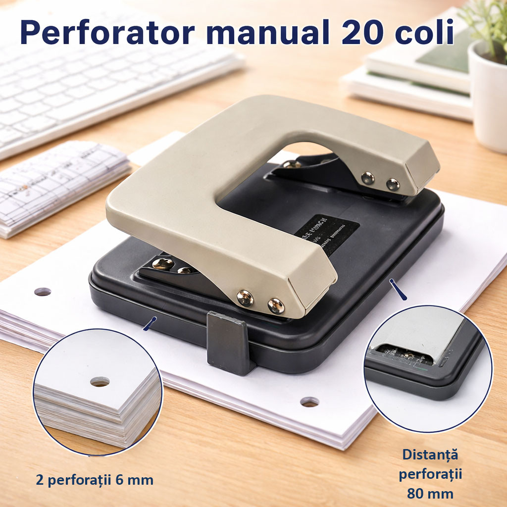 Perforator manual 20 coli hartie, diametru perforare 6 mm, distanta 80 mm - imagine 2