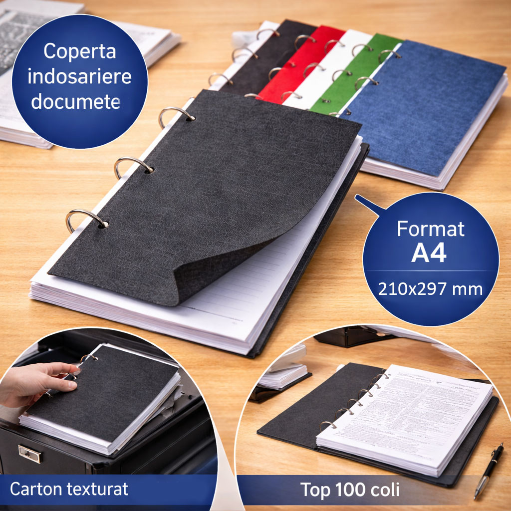 Coperta indosariere documente, format A4, carton texturat 230g/mp, top 100 coli Verde - imagine 4