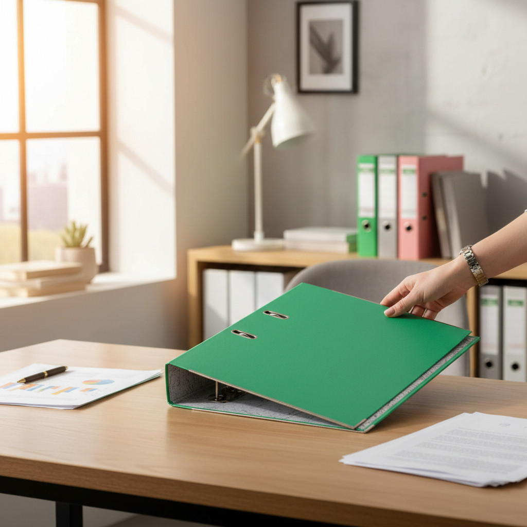 Biblioraft verde A4 pentru organizare documente – Cotor 5 cm, Bordura Metalica, 350 Coli - imagine 3