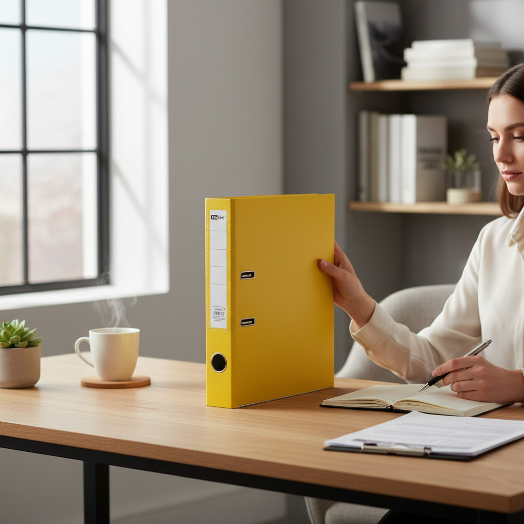 Biblioraft galben A4 pentru organizare documente – Cotor 5 cm, Bordura Metalica, 350 Coli - imagine 7