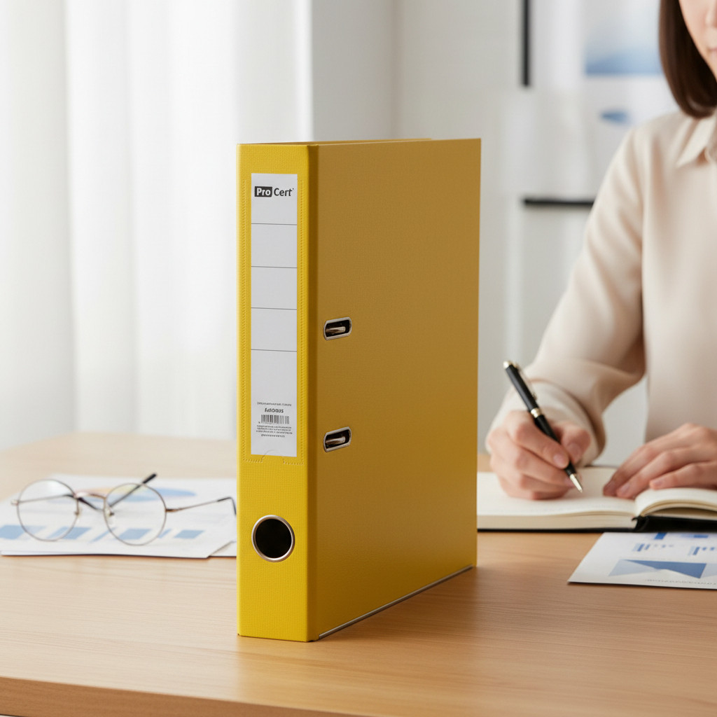 Biblioraft galben A4 pentru organizare documente – Cotor 5 cm, Bordura Metalica, 350 Coli - imagine 2
