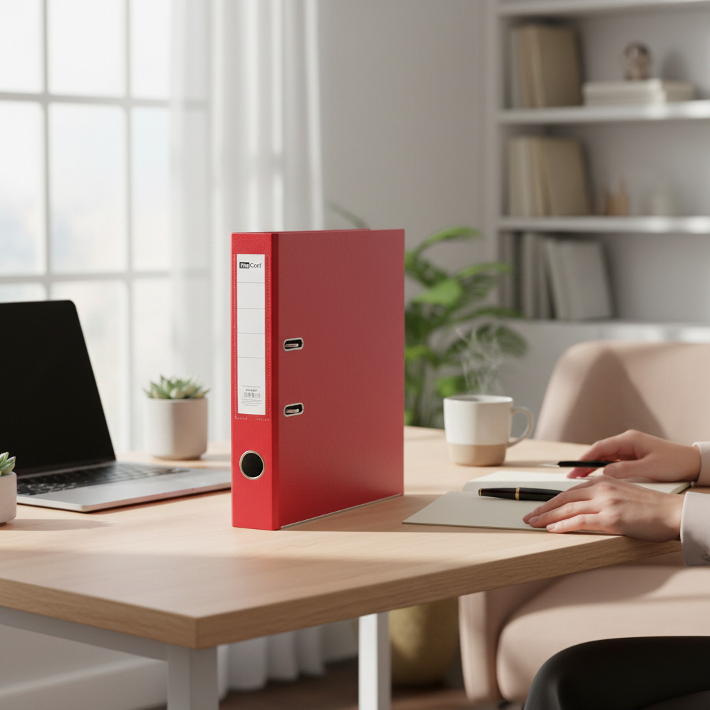 Biblioraft rosu A4 pentru documente – Cotor 5 cm, Bordura Metalica, 350 Coli - imagine 2