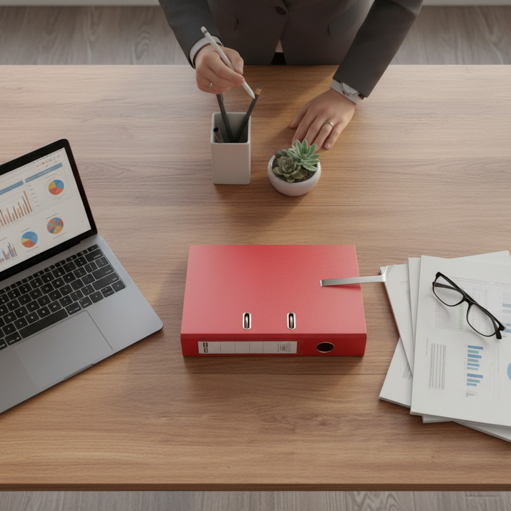 Biblioraft rosu A4 pentru documente – Cotor 5 cm, Bordura Metalica, 350 Coli - imagine 3