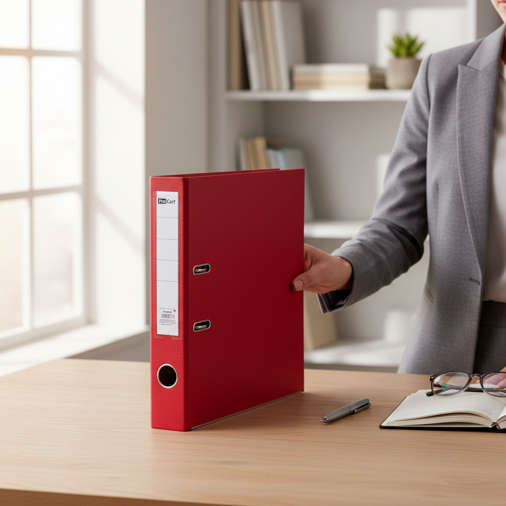 Biblioraft rosu A4 pentru documente – Cotor 5 cm, Bordura Metalica, 350 Coli - imagine 7