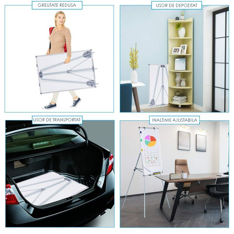 Flipchart magnetic 70x100 cm, cu inaltime reglabila maxim 170 cm , suport markere - imagine 5