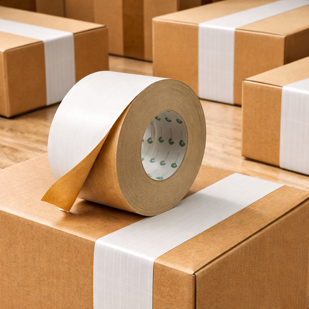 Banda adeziva umectibila ranforsata, rola 70 mm x 150 m, hartie kraft - imagine 12