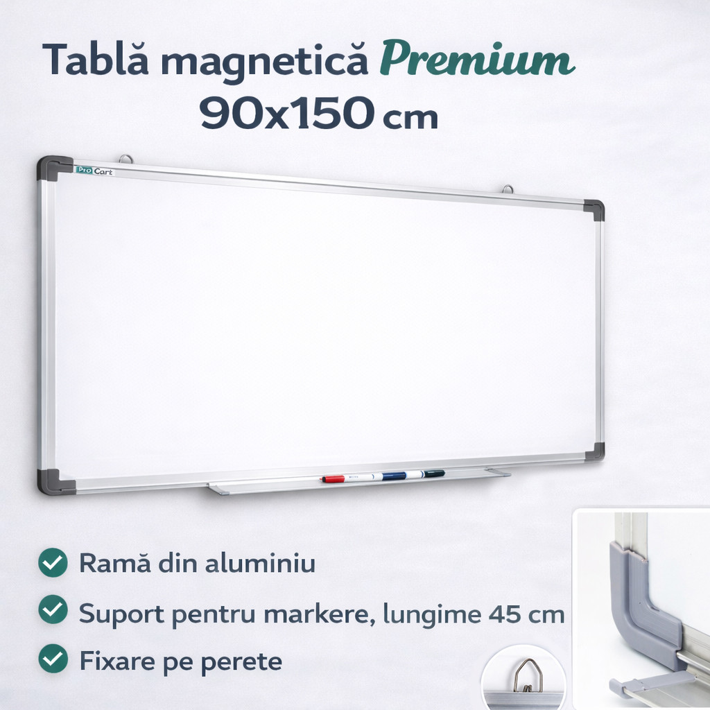 Tabla magnetica whiteboard 90x150 cm, rama aluminiu, tavita markere - imagine 5