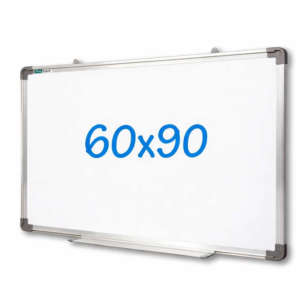Tabla magnetica 60x90 cm, rama aluminiu, suprafata alba lacuita, tavita culisanta