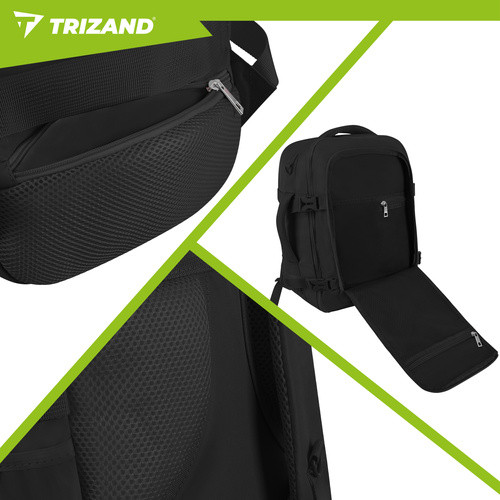 Rucsac de calatorie, curea de umar, bagaj de mana avion, 20 litri, 40x25x20 cm, negru - imagine 12