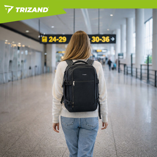 Rucsac de calatorie, curea de umar, bagaj de mana avion, 20 litri, 40x25x20 cm, negru - imagine 8