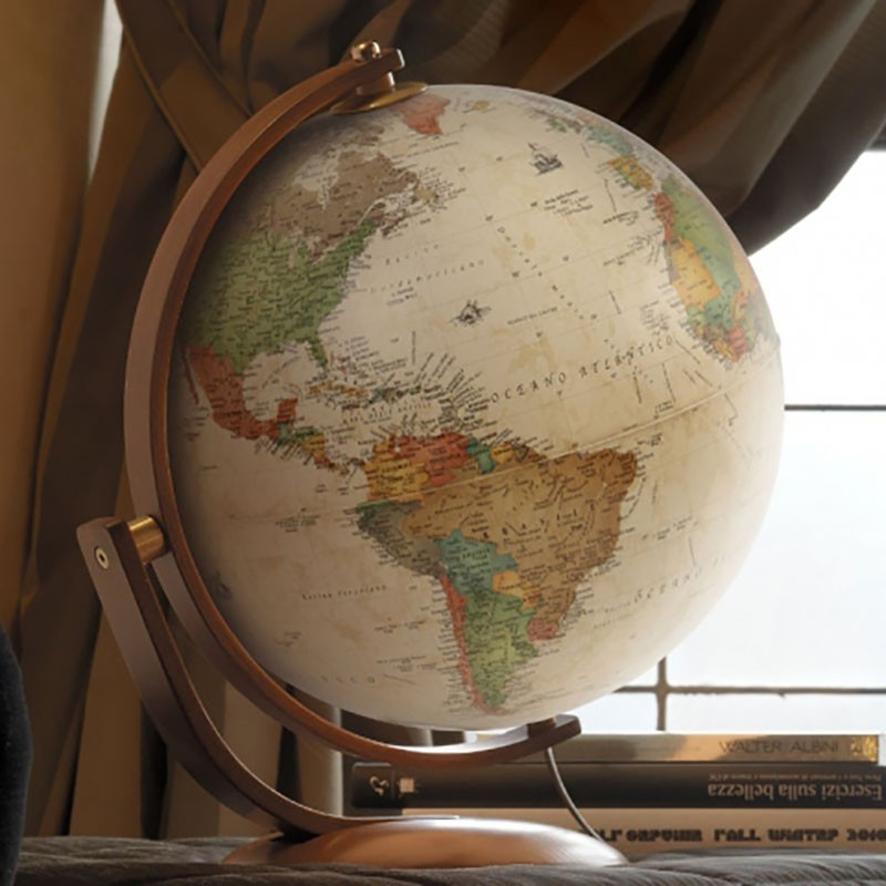 Glob geografic iluminat Optimus 30 cm – rotire in 2 planuri, harta politica, suport lemn cires - imagine 2