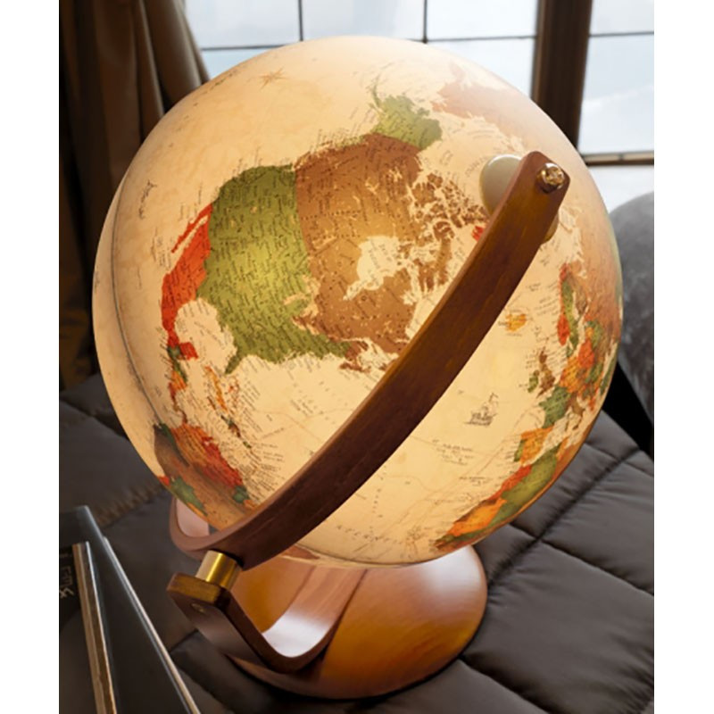 Glob geografic iluminat Optimus 30 cm – rotire in 2 planuri, harta politica, suport lemn cires - imagine 3