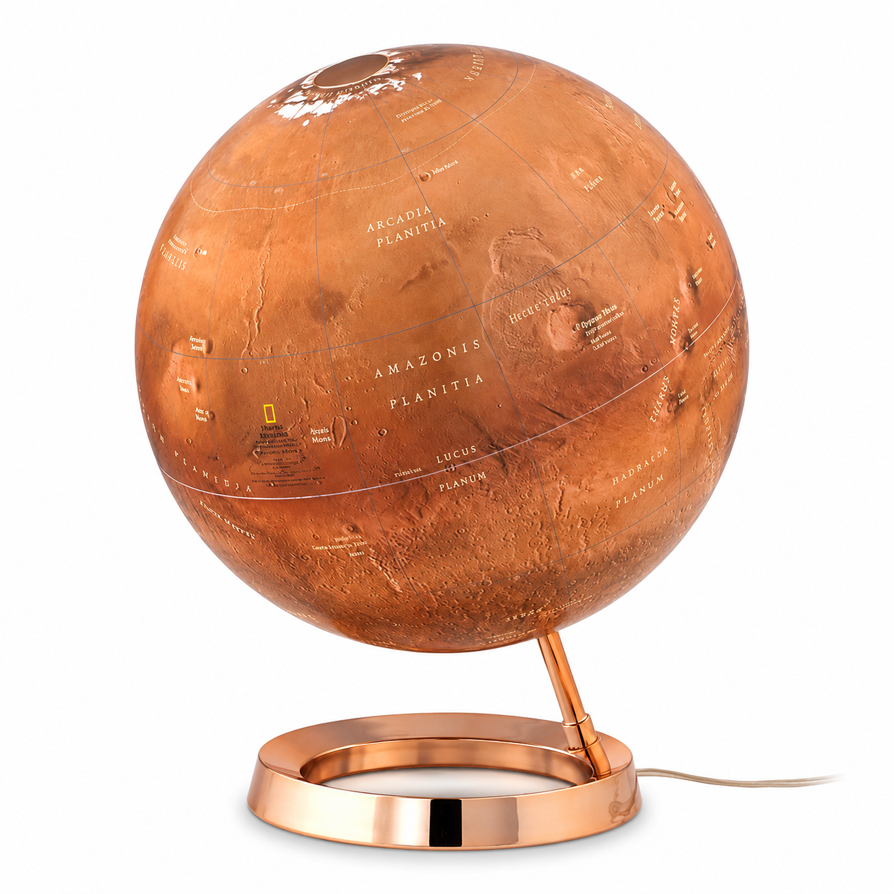 Glob iluminat Planeta Marte 30 cm – baza eleganta din cupru, alimentare la retea