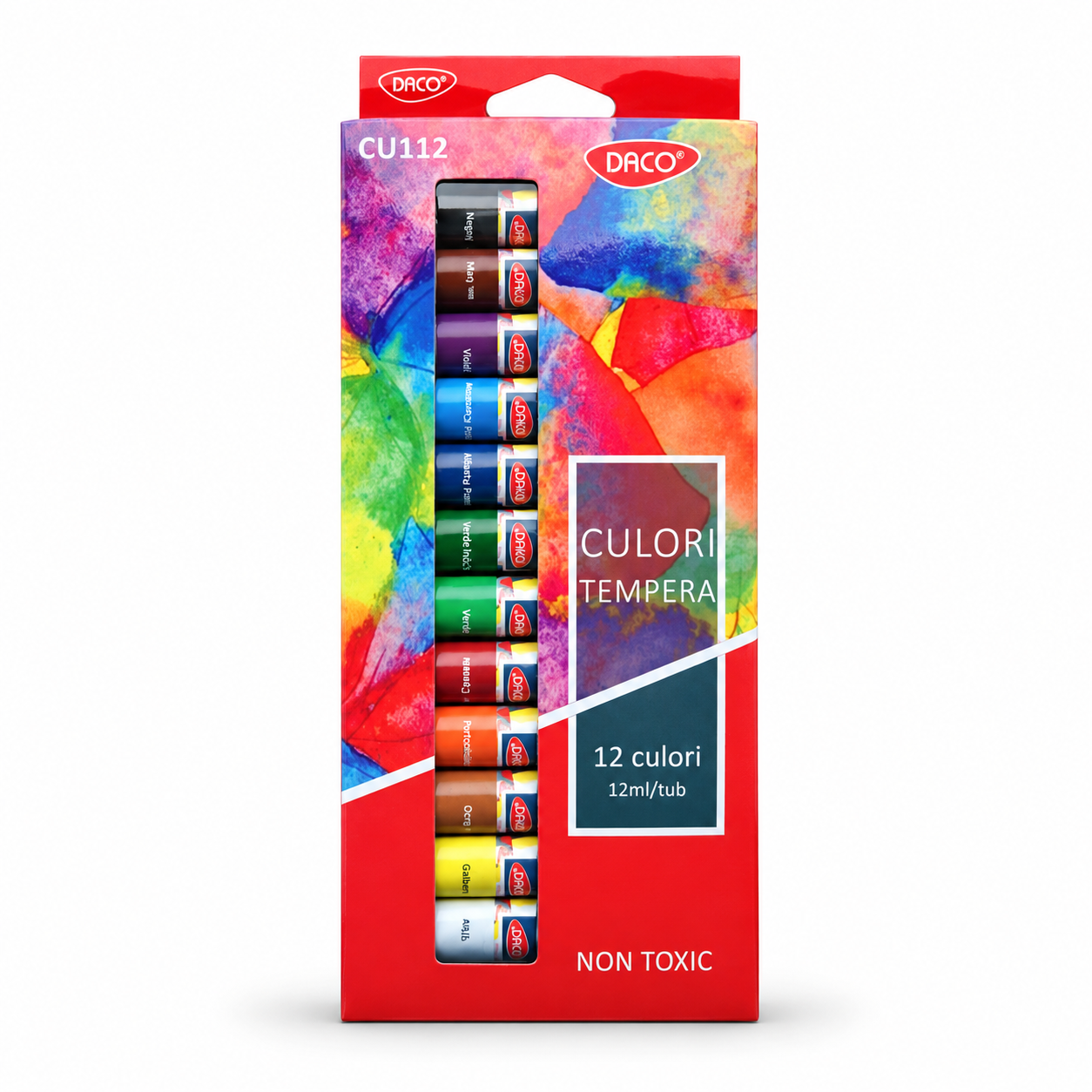 Culori tempera pentru pictura, set 12 culori x 12 ml, DACO