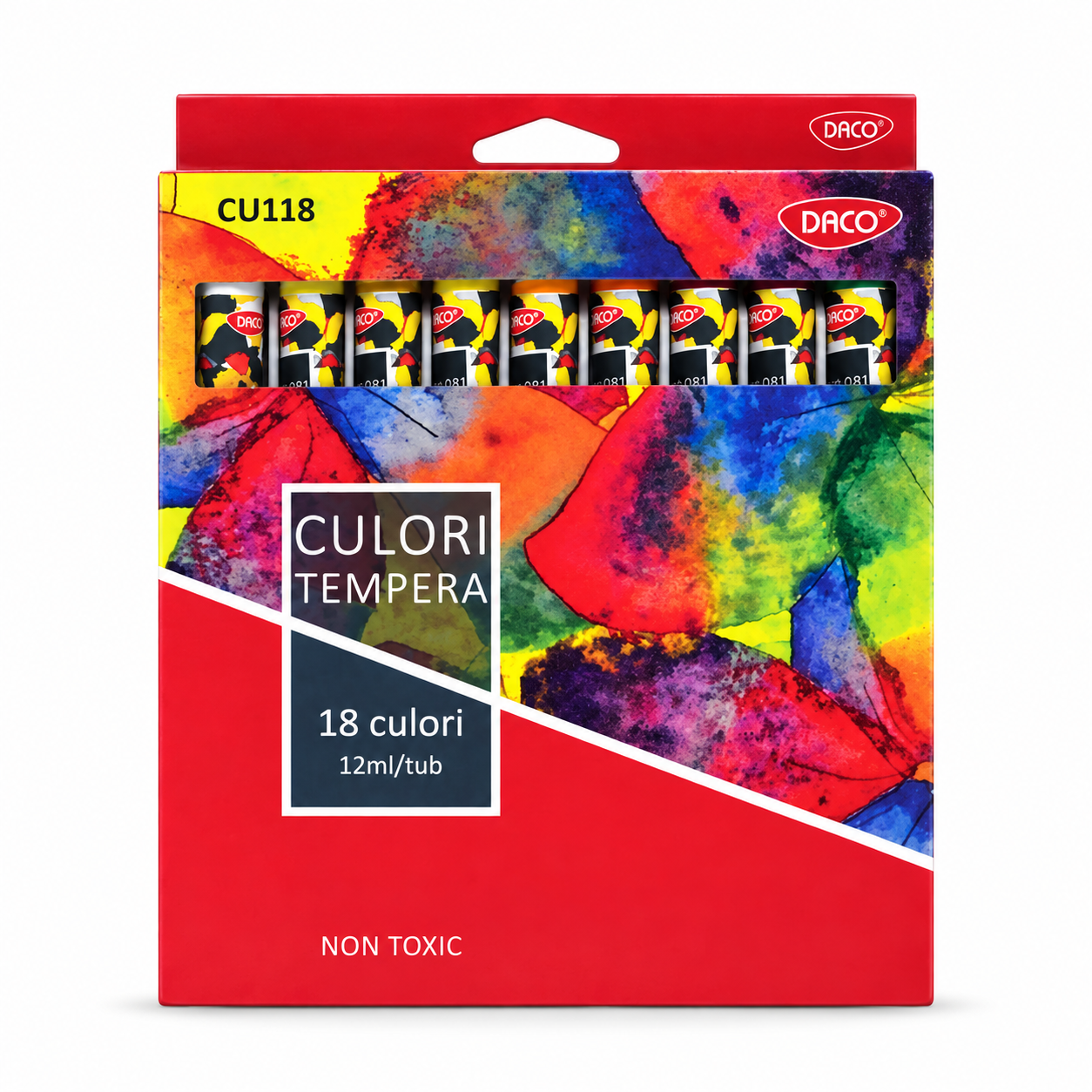 Culori tempera pentru pictura, set 18 culori x 12 ml, DACO
