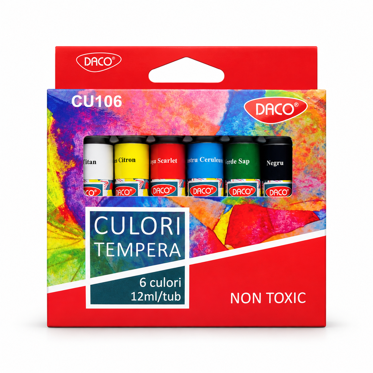Culori tempera pentru pictura, set 6 tuburi x 12 ml, DACO