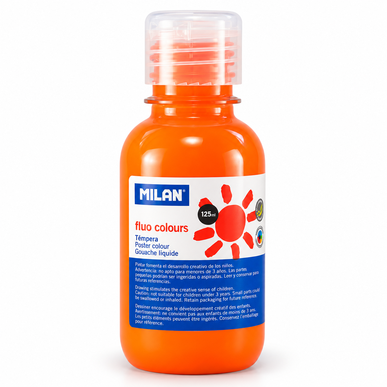 Culori tempera pentru pictura, portocaliu fluorescent, 125 ml, MILAN