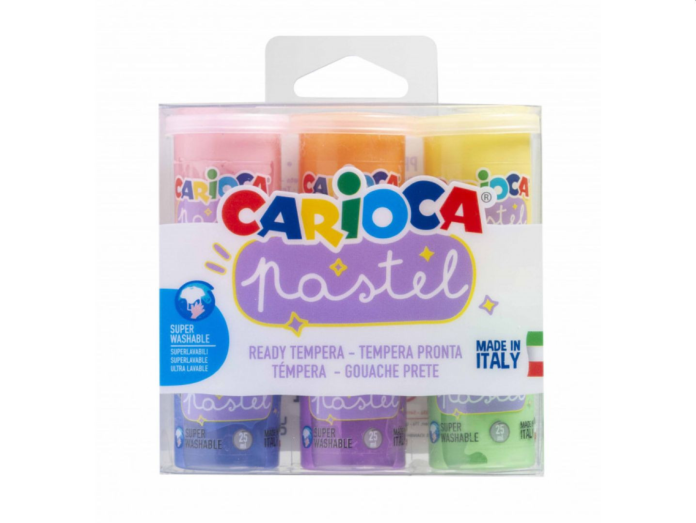 Culori tempera pentru pictura, pastel, set 6 culori x 25 ml, CARIOCA