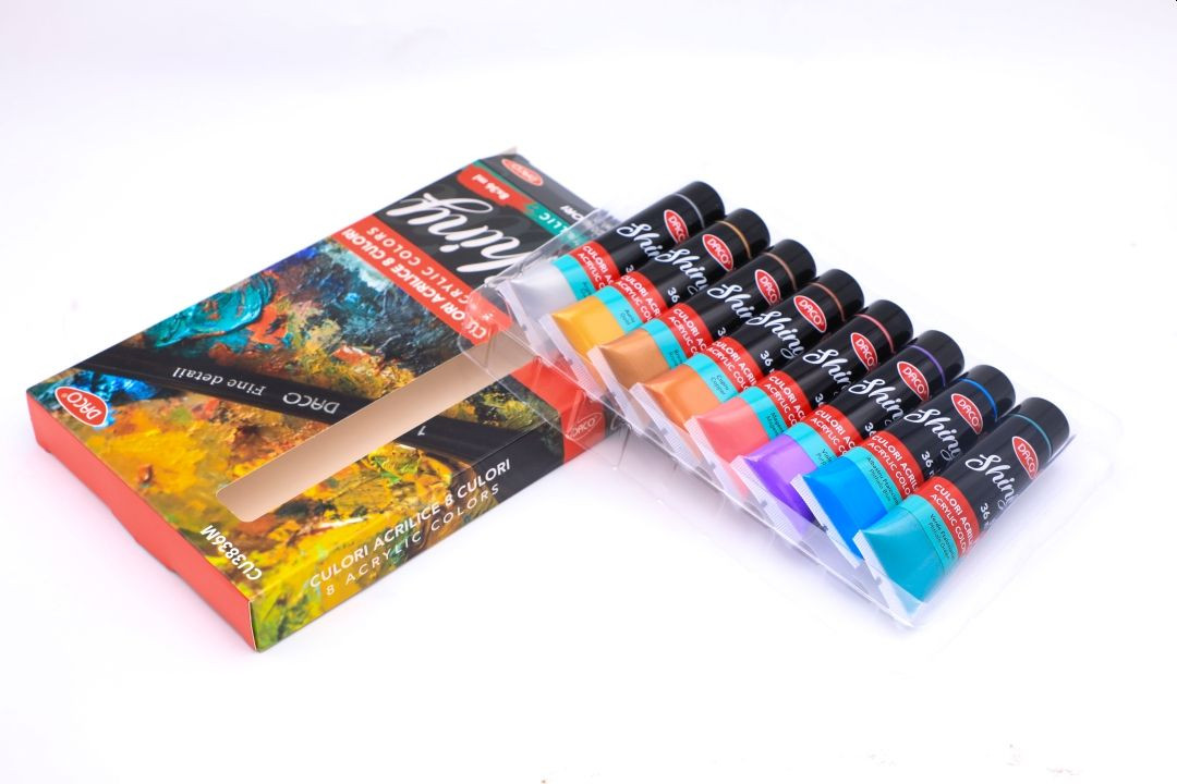 Culori acrilice pentru pictura, metalizate, set 8 culori x 36 ml, DACO