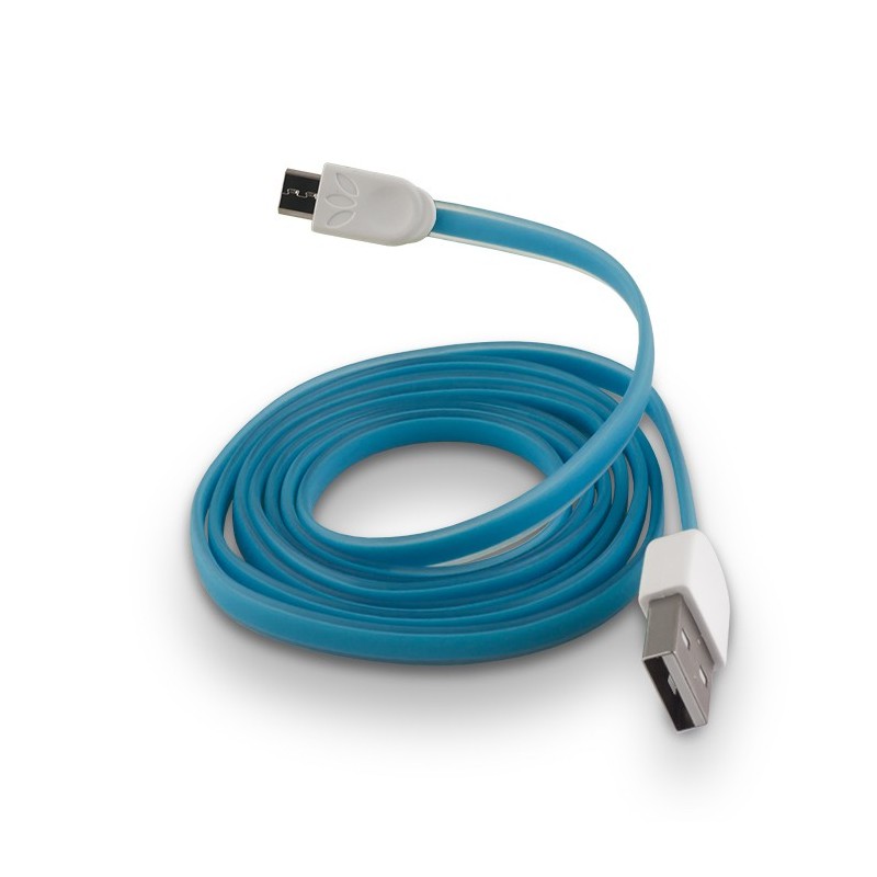 Cablu pentru transfer date, USB-A la microUSB, siliconic, albastru