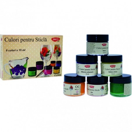 Acuarele pentru sticla si metal 6 culori Daco