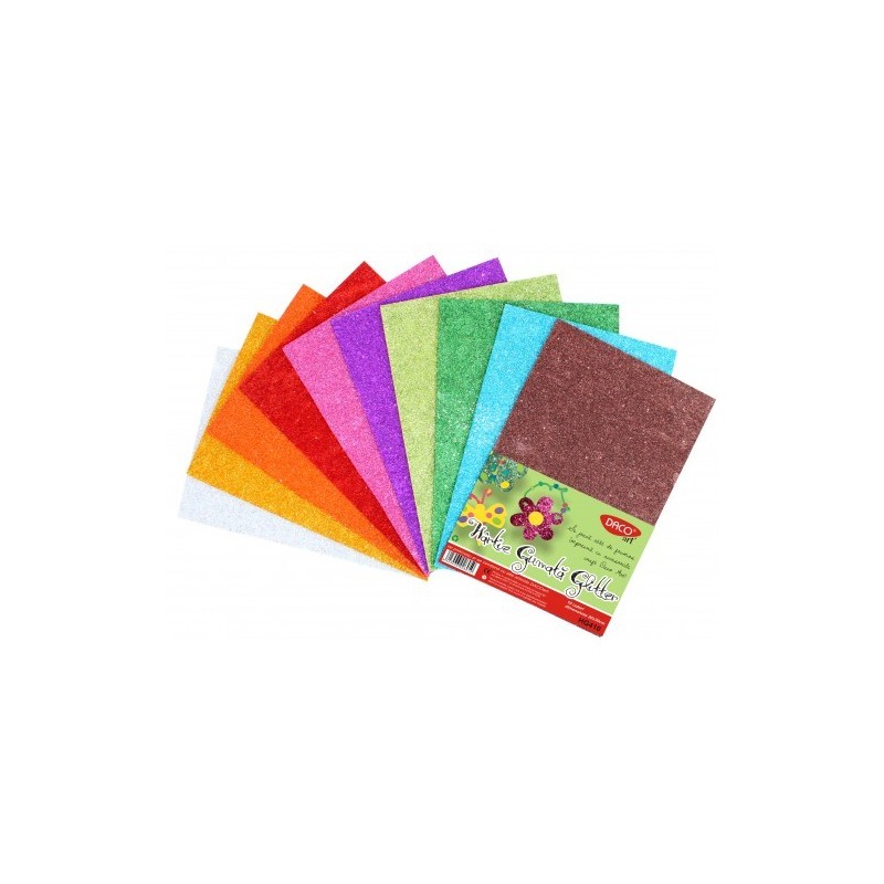 Hartie gumata glitter 20x30 cm  set 10 culori asortate Hartie gumata glitter 20x30 cm  set 10 culori asortate