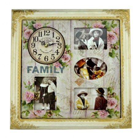 Rama foto Family cu ceas decorativ, lemn 