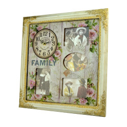 Rama foto Family cu ceas decorativ, lemn 