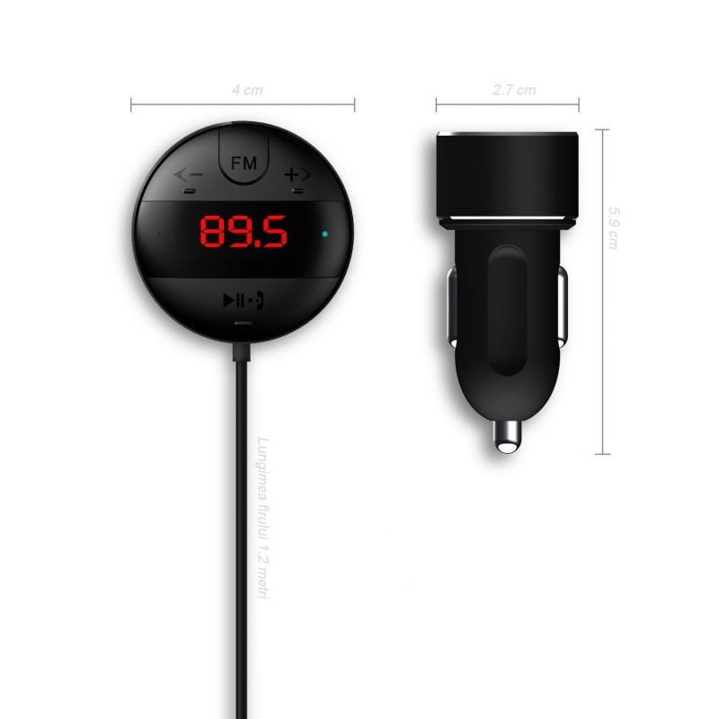 Modulator FM Car Kit cu bluetooth, microfon, afisaj LED, Rii