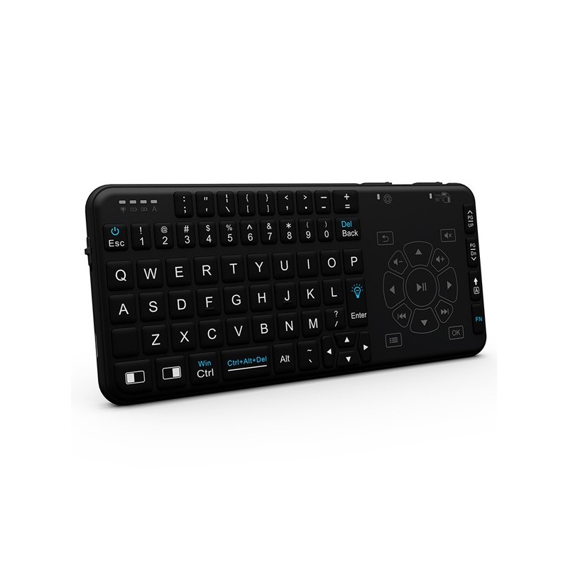 Mini tastatura wireless iluminata, functie telecomanda, taste multimedia, Rii i15