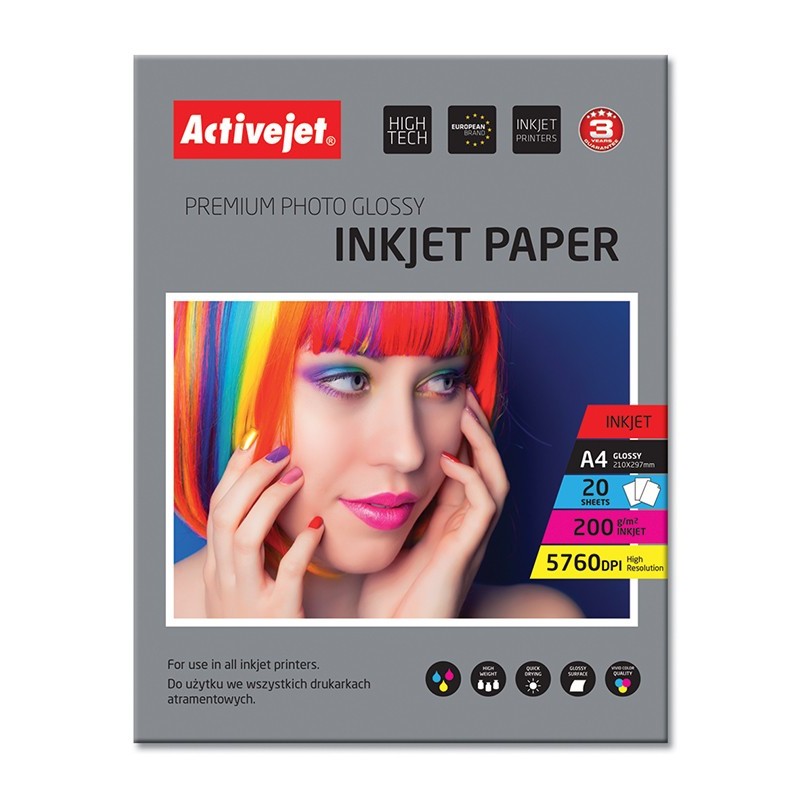 Hartie FOTO A4 Premium, Activejet Glossy 200g, top 20 coli