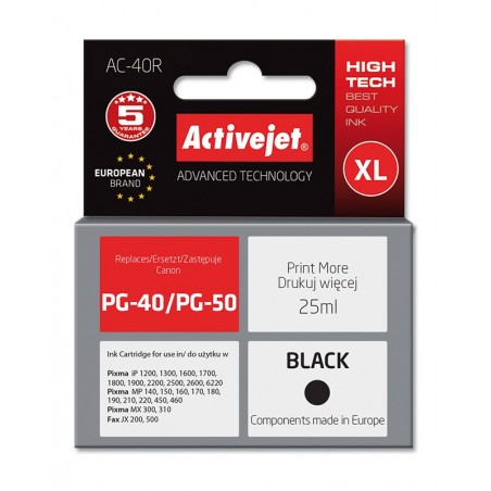 Cartus compatibil PG40 PG50 Black pentru Canon, 25 ml, Premium Activejet, Garantie 5 ani