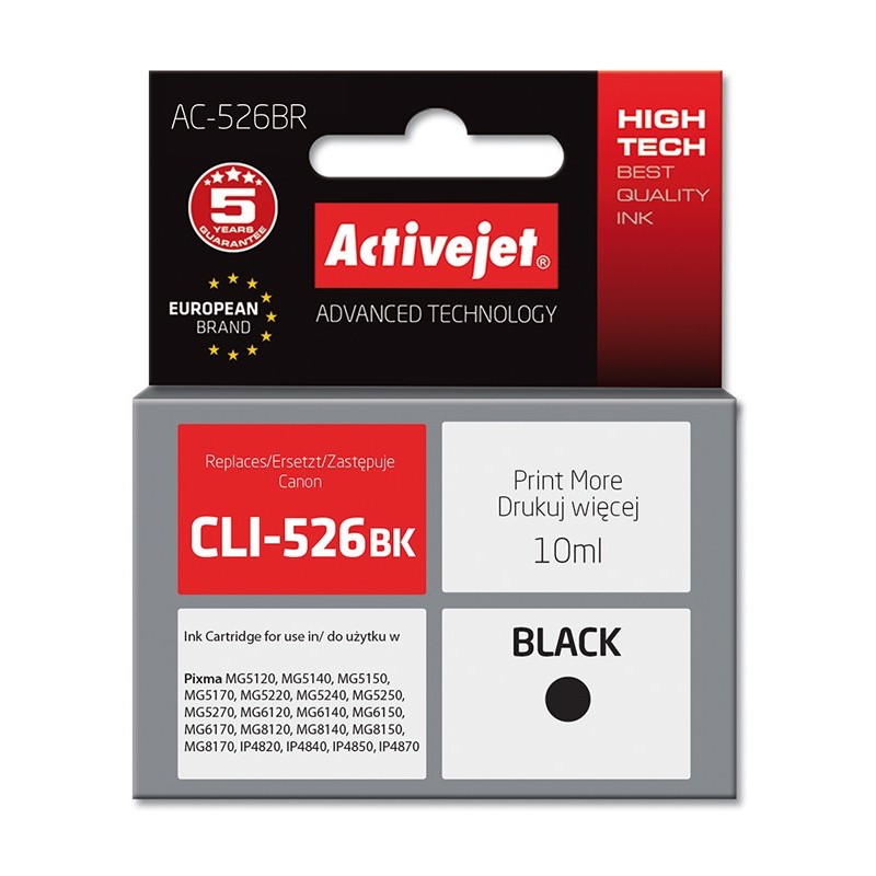 Cartus compatibil CLI-526Bk Black pentru Canon, 10 ml, Premium Activejet, Garantie 5 ani