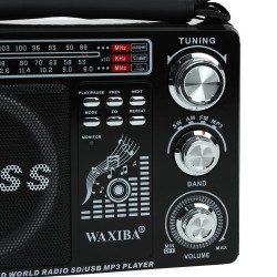 Radio portabil MP3, USB, SD, 3 frecvente AM/FM/SW, acumulator, Waxiba