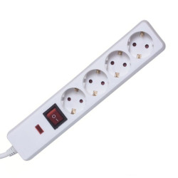 Prelungitor de retea, protectie copii, intrerupator, 4 socluri, alb, Home
