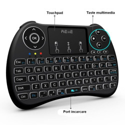 Mini tastatura iluminata, wireless cu touchpad, Reiie H9+