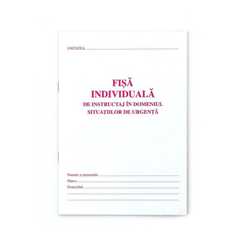 Fisa individuala PSI, format A5, carnet 8 file, fata/verso Fisa individuala PSI, format A5, carnet 8 file, fata/verso