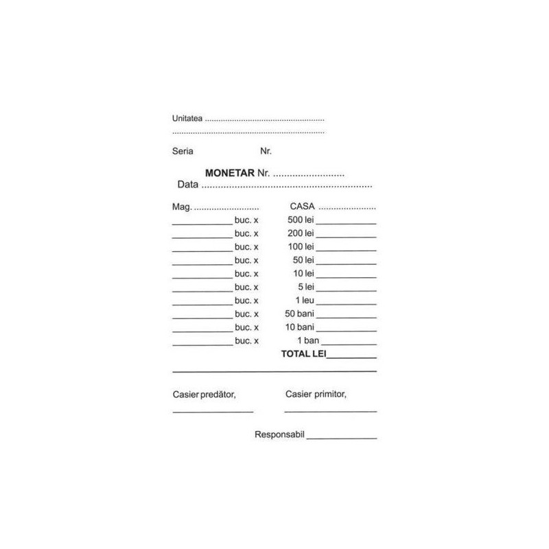 Monetar Format Monetar format A6, autocopiativ 2 exemplare
