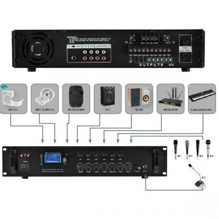 Mixer amplificator 400W bluetooth, intrare microfon si RCA, radio FM, player MP3