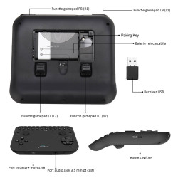 Mini tastatura si gamepad wireless, 6 in 1, jack 3.5 mm, negru, Uniplay