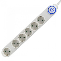 Prelungitor de retea, 6 prize, 3500W, comutator, IP20, alb, Home