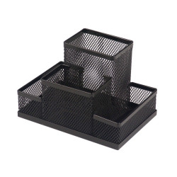 Suport din plasa metalica pentru birou, negru, 4 compartimente