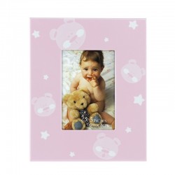 Rama foto Baby Teddy Bear, design ursulet si stelute, 6X8 cm, roz