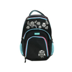 Ghiozdan Owls gimnaziu, 3 buzunare, imprimeu bufnite, 48 cm, negru, Pigna