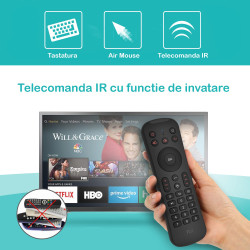 Minitastatura Wireless 3 in 1, conectare automata, compatibila Smart TV, PC