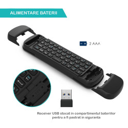Minitastatura Wireless 3 in 1, conectare automata, compatibila Smart TV, PC