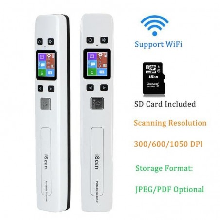 Scanner portabil A4 color, OCR, 1050 DPI, USB, Wi-Fi, card MicroSD 16GB inclus