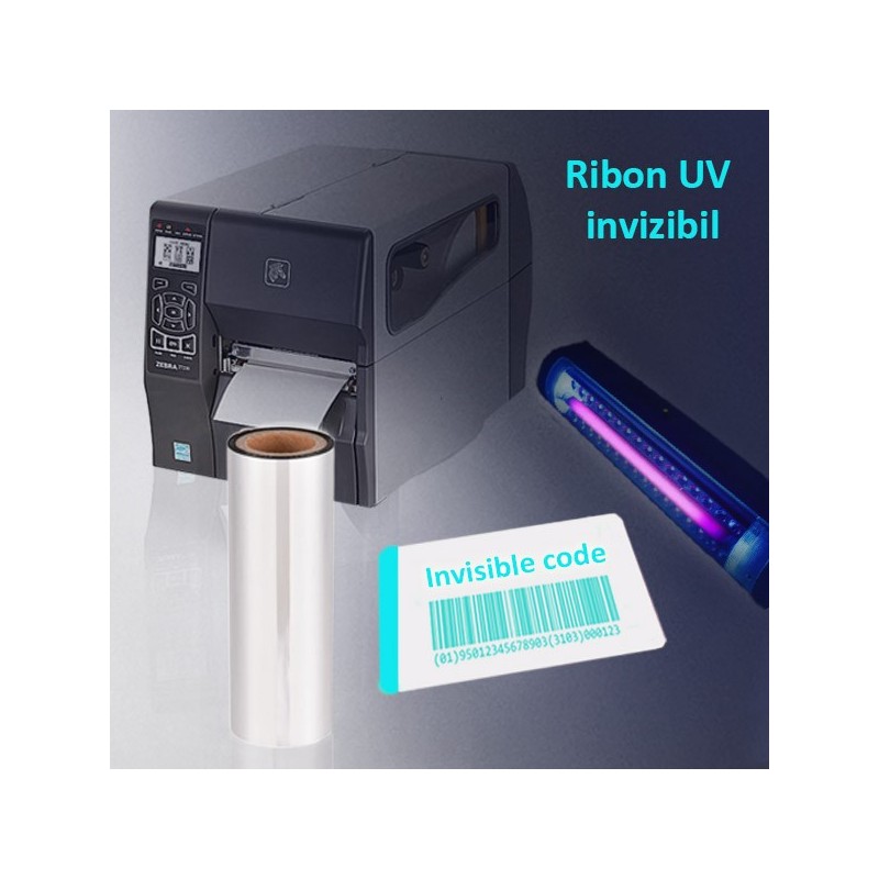 Ribon UV invizibil Cyan pentru imprimante termice, 110 mm, diametru interior 25 mm