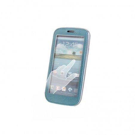 Husa Smart View Samsung S5/G900, piele ecologica, flip cover, albastru