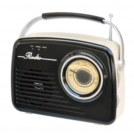 Radio portabil FM/AM, Bluetooth, USB/SD, difuzor 2.75 inch, alimentare duala, vintage